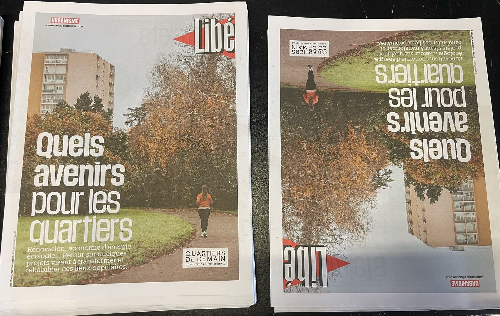 L'image montre deux unes du journal Libération, avec en titre "quel avenirs pour les quartiers"